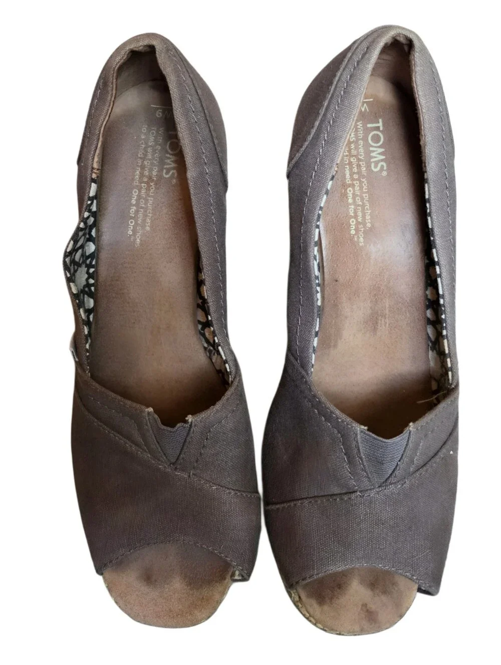 Toms Taupe Wedge Espadrille Peep-Toe
